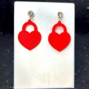 Red Heart Lock Earrings